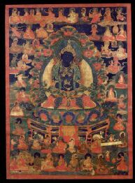 Buddha Vajradhara surrounded by 84 Indian Mahasiddhas